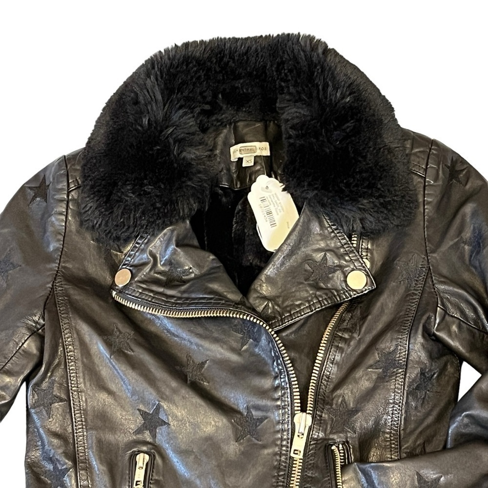 Samantha Sipos Seeing Stars Black Leather Faux Fur Moto Jacket Size XS #907 - Picture 6 of 11